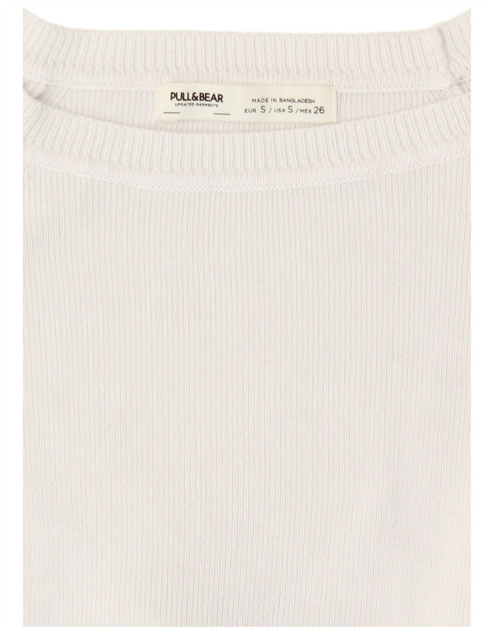 Pull & Bear Womens Crop Top Long Sleeve UK 8 Small White Viscose