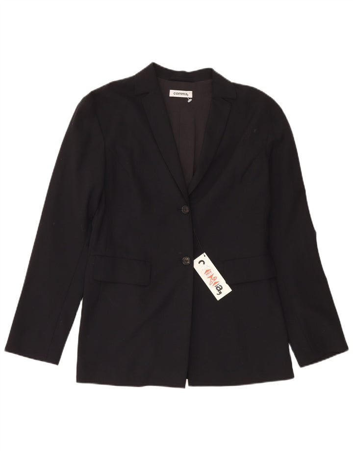Comma, Womens 2 Button Blazer Jacket UK 12 Medium Black Virgin Wool