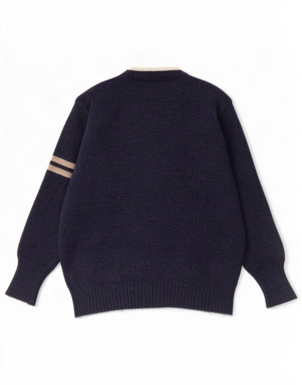 Woolrich Mens V-Neck Jumper Sweater 2XL Navy Blue Striped Wool