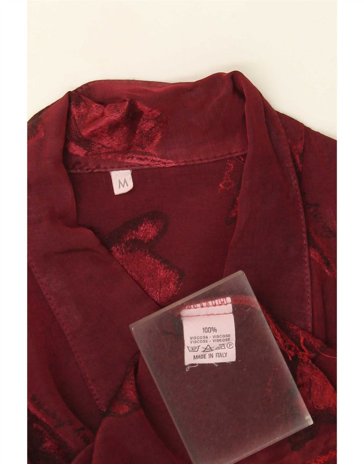 Vintage Womens Abstract Pattern Shirt Blouse UK 14 Medium Burgundy Viscose
