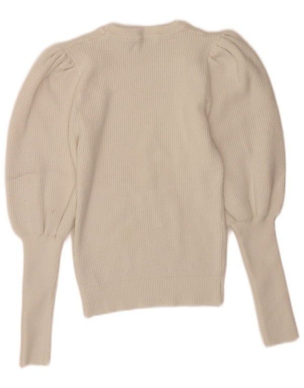 Zara Womens Crop Crew Neck Jumper Sweater UK 8 Small White Viscose