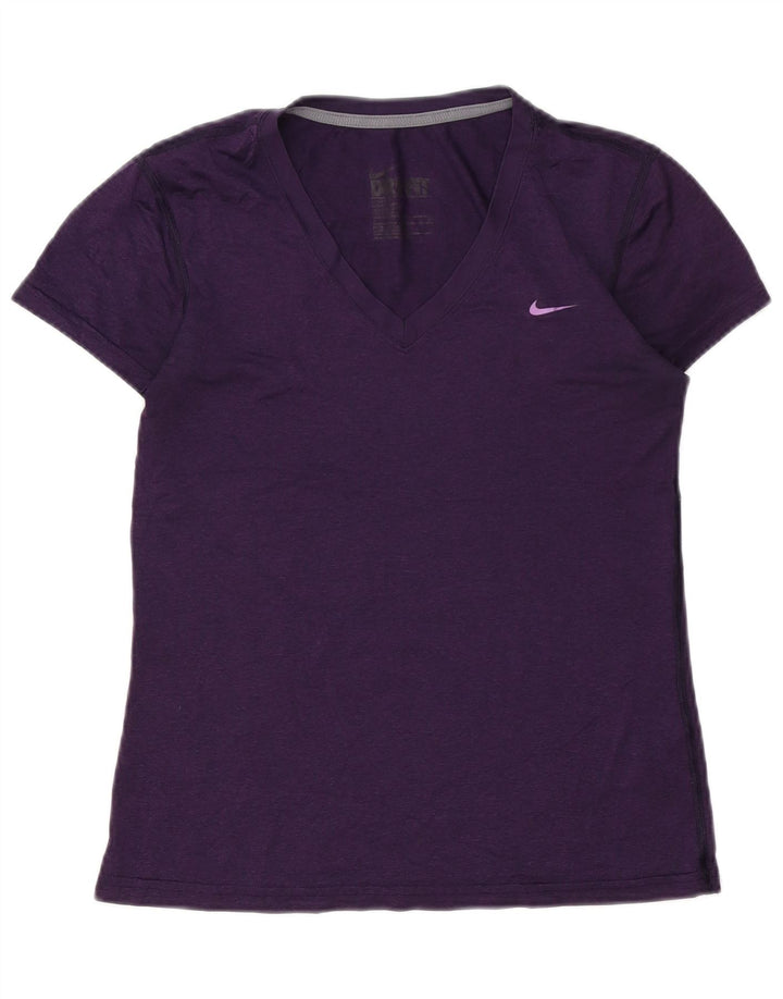 Nike Womens Dri Fit T-Shirt Top UK 10 Small Purple Polyester