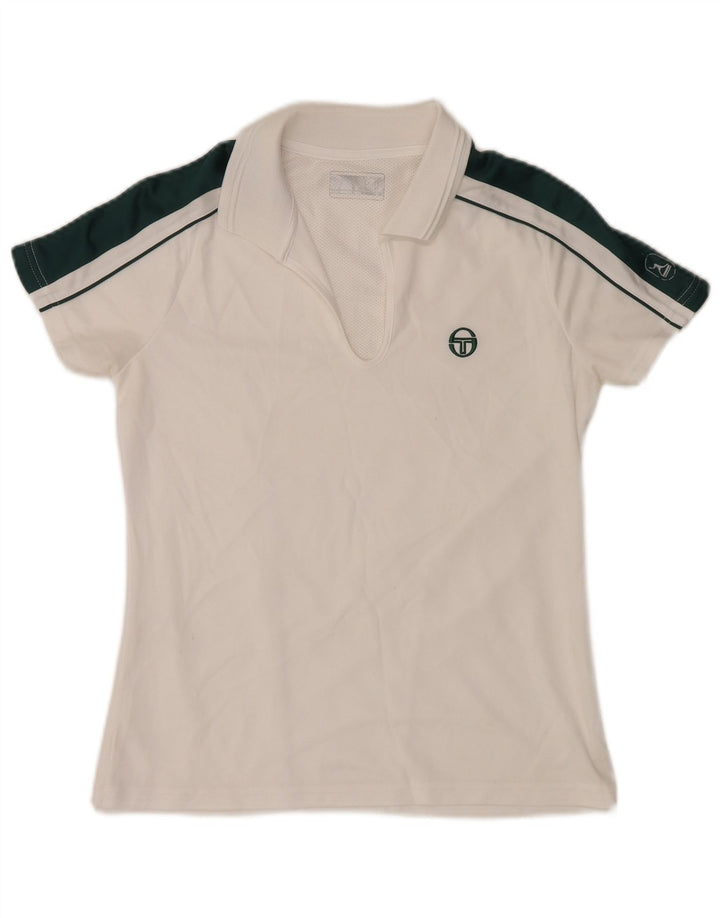 SERGIO TACCHINI Womens Polo Shirt UK 12 Medium White Colourblock