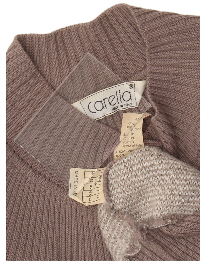 Carella Womens Crop Cardigan Sweater UK 14 Medium Beige Argyle/Diamond Wool