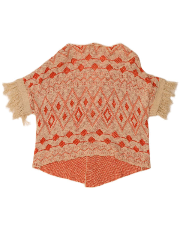 Zara Girls Short Sleeve Open Cardigan Sweater 9-10 Years Beige Geometric