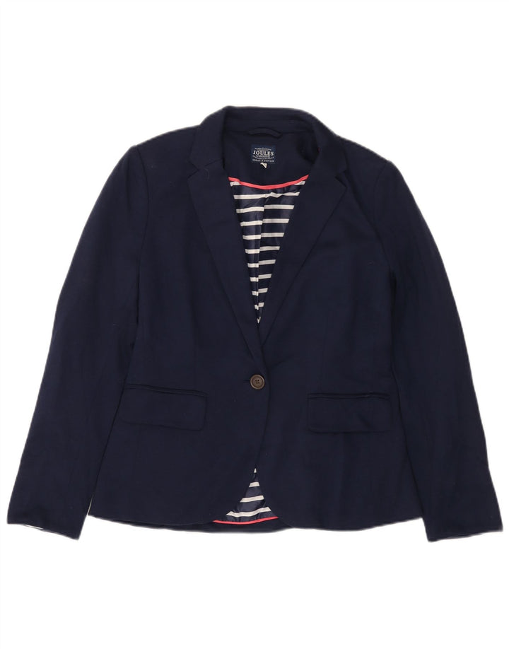 JOULES Womens 1 Button Blazer Jacket UK 10 Small Navy Blue Cotton