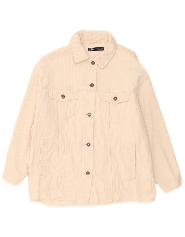 Zara Womens Oversized Corduroy Jacket UK 16 Large Beige Cotton
