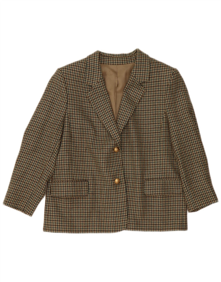 Vintage Womens 2 Button Blazer Jacket IT 47 Large Green Houndstooth Wool