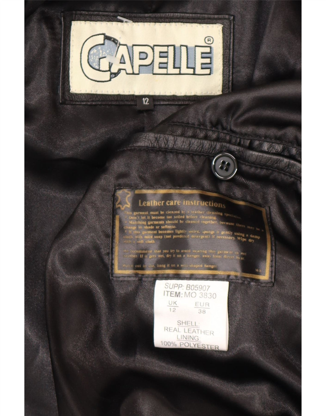 CAPELLE Womens Leather Coat UK 12 Medium Black Leather