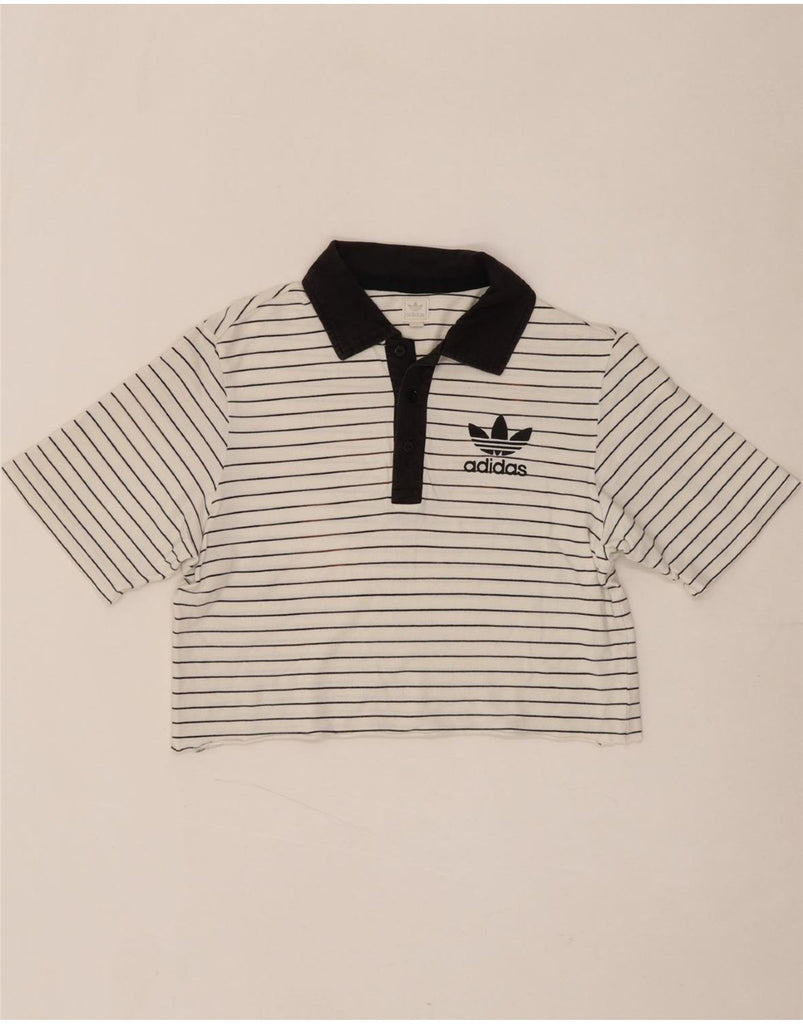 ADIDAS Womens Crop Polo Shirt UK 10 Small White Striped Vintage Adidas and Second-Hand Adidas from Messina Hembry 