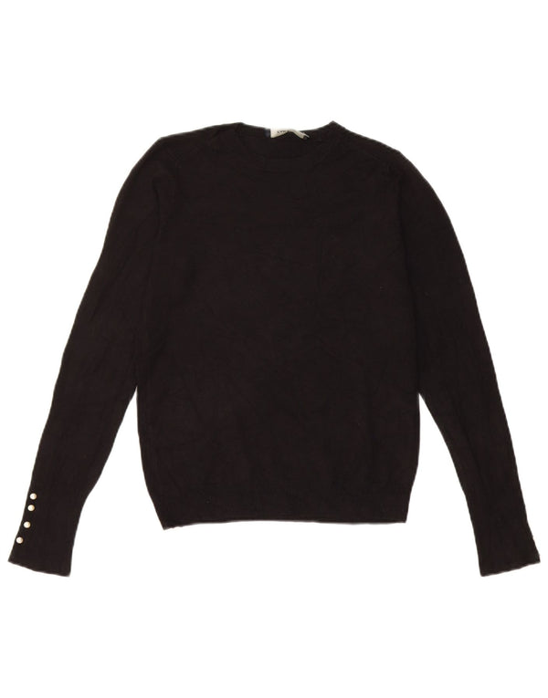 Zara Womens Crew Neck Jumper Sweater UK 8 Small Black Viscose