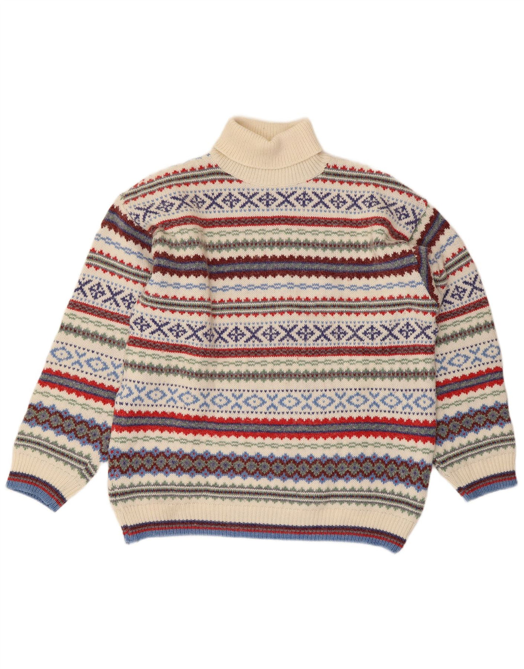 Ferro Mens Roll Neck Jumper Sweater XL Multicoloured Fair Isle Wool