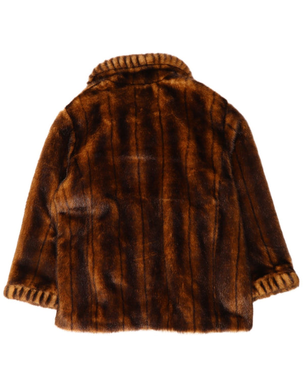 Dennis Basso Womens Faux Fur Overcoat UK 18 XL Brown Striped