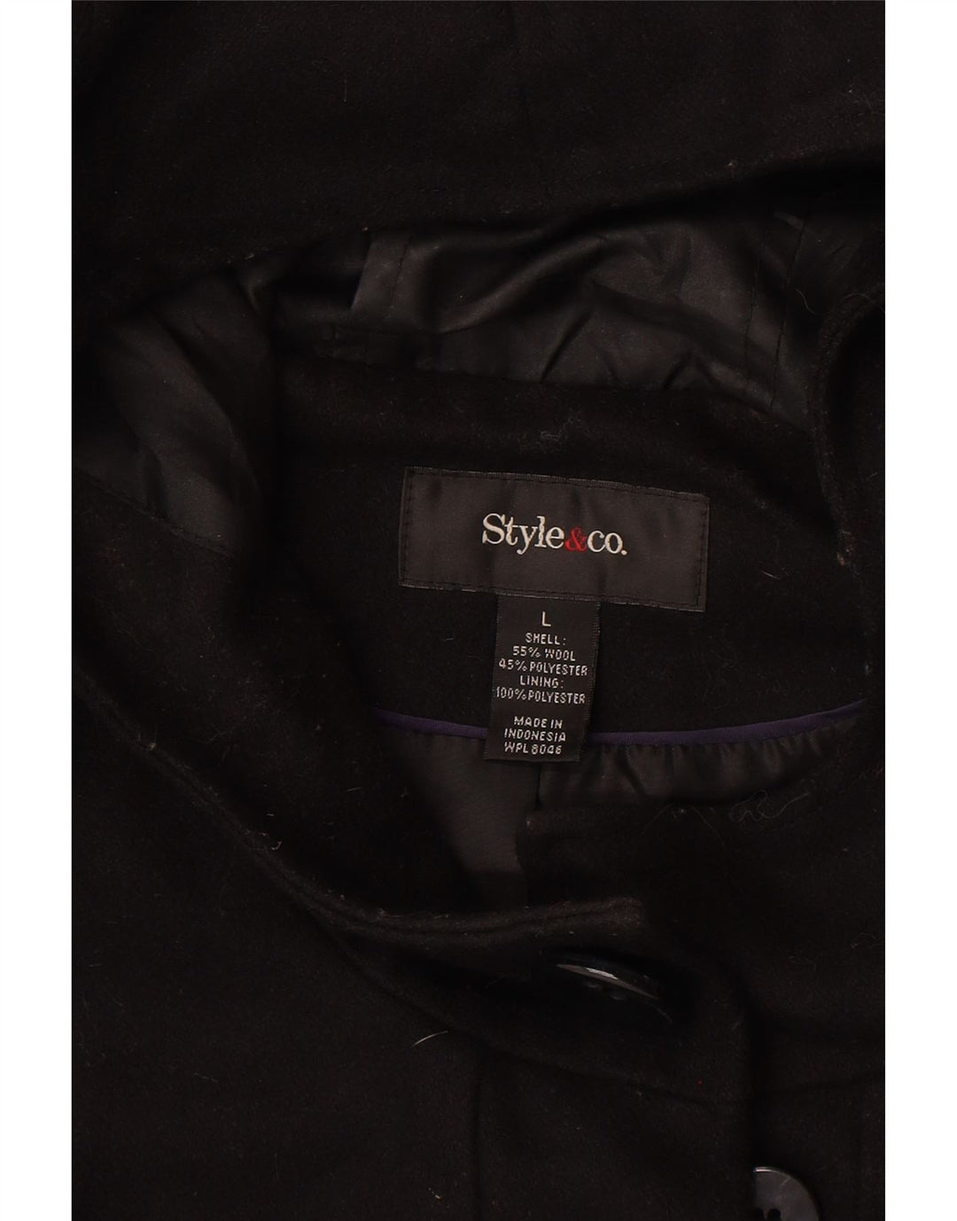 Style&Co Womens Hooded Duffle Coat UK 16 Large Black Wool