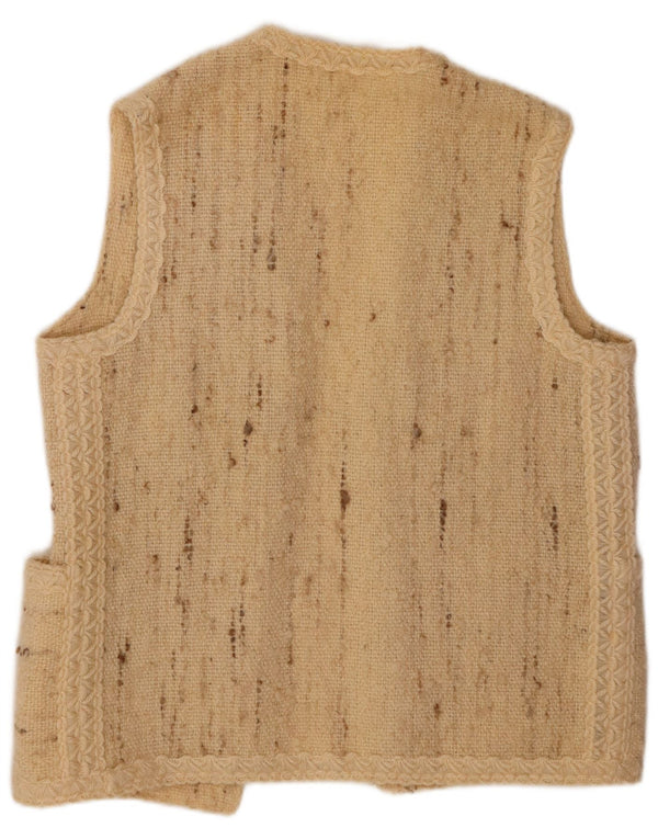 VINTAGE Womens Sleeveless Open Cardigan Sweater UK 16 Large Beige Flecked