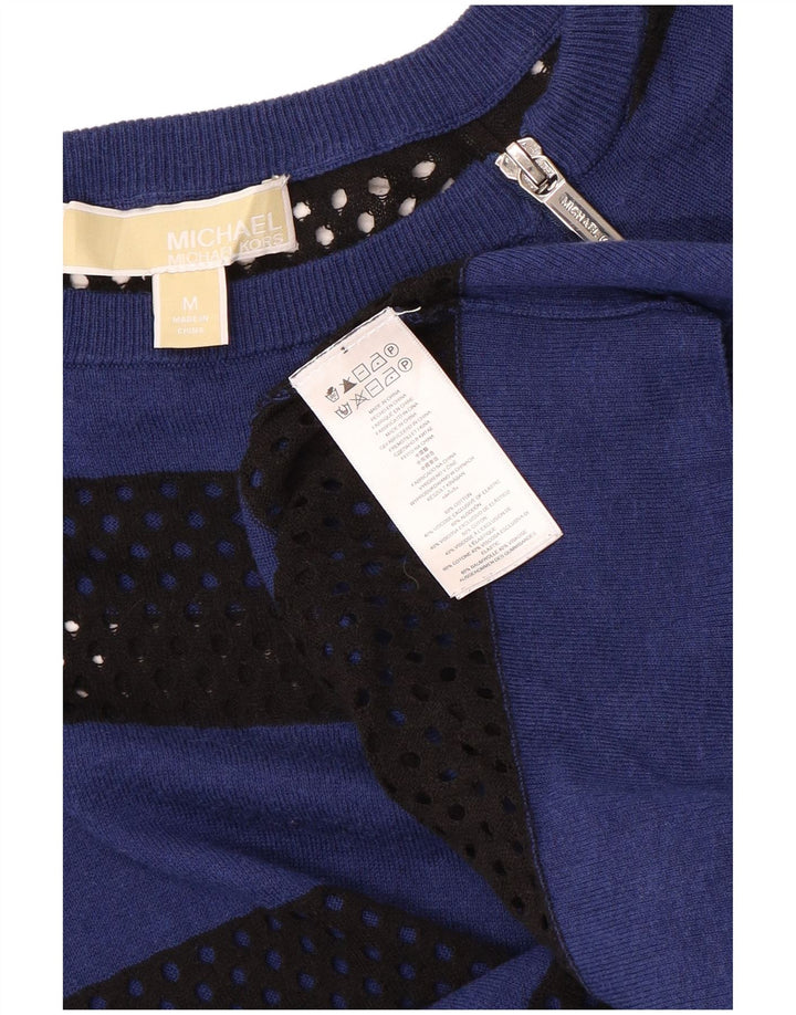 MICHAEL KORS Womens Boat Neck Jumper Sweater UK 12 Medium Blue Striped