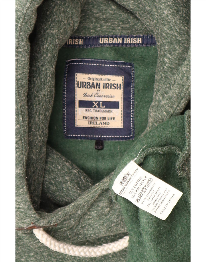 URBAN IRISH Mens Hoodie Jumper XL Green Flecked Cotton