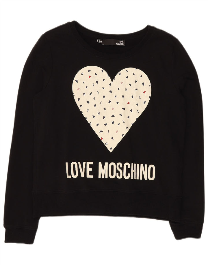 MOSCHINO Womens Oversized Sweatshirt Jumper UK 10 Small Black Heart