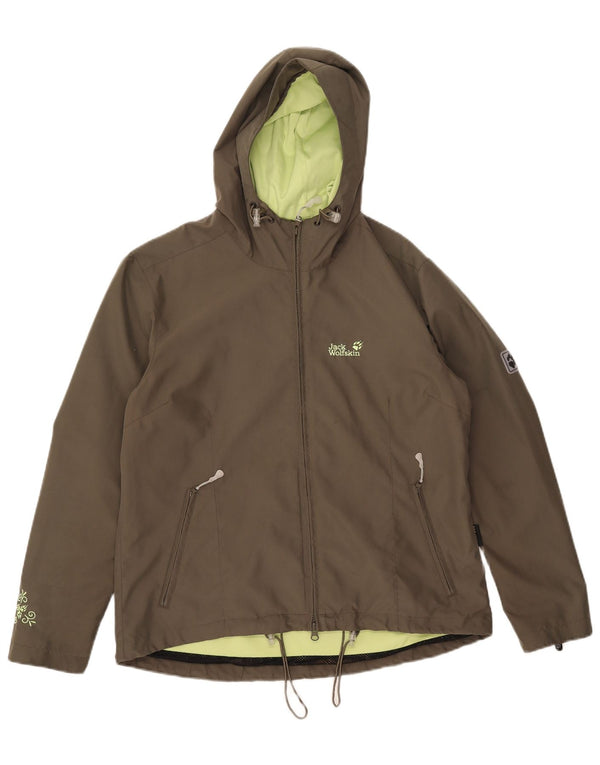 Jack Wolfskin Womens Hooded Rain Jacket UK 14/16 Large Khaki Polyester