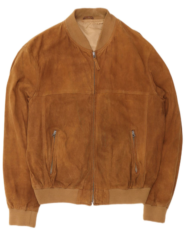 Vintage Mens Suede Bomber Jacket UK 42 XL Brown Leather