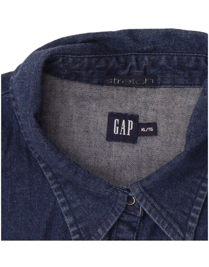 GAP Womens Stretch 3/4 Sleeve Denim Shirt UK 18 XL Navy Blue Cotton