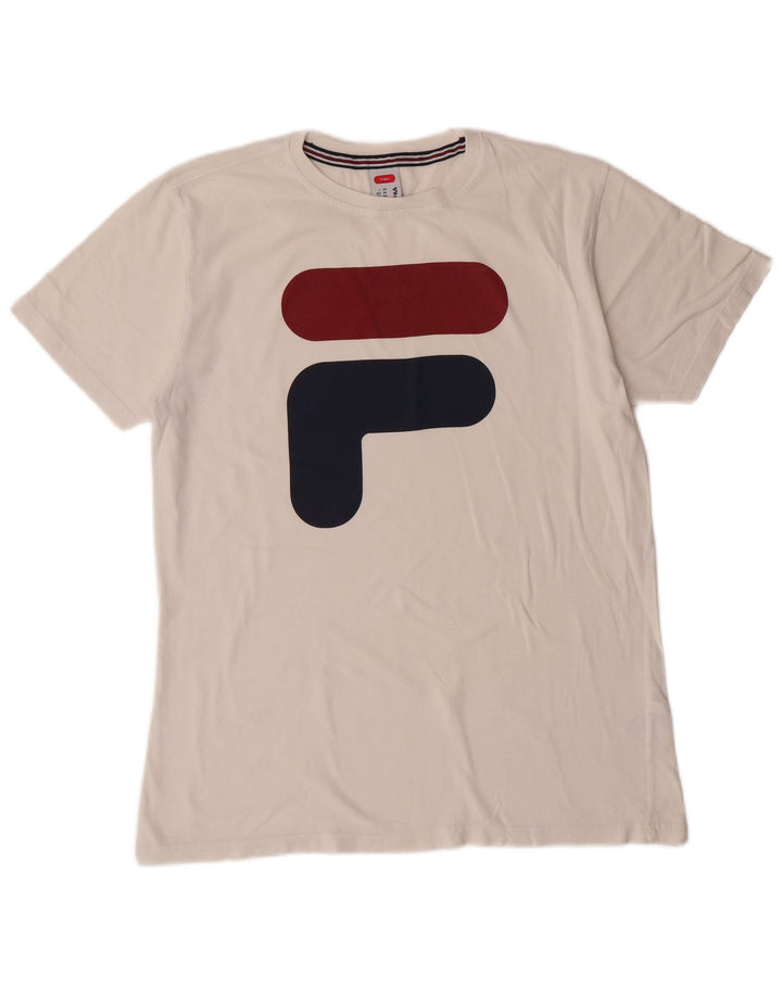 FILA Mens Tennis Graphic T-Shirt Top IT 46 Small White Cotton Sports
