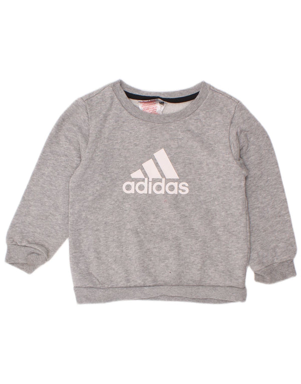 Adidas Boys Graphic Sweatshirt Jumper 2-3 Years Grey Flecked Cotton
