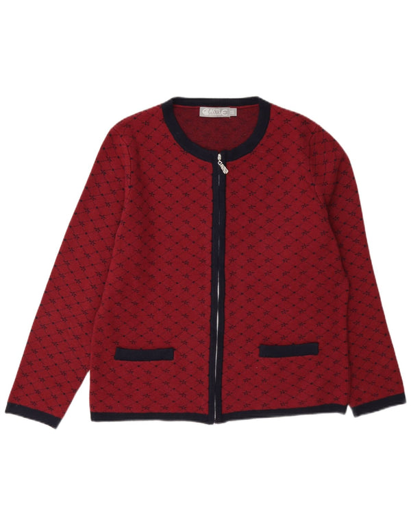Castle of Ireland Womens Cardigan Sweater UK 14 Medium Red Check Viscose