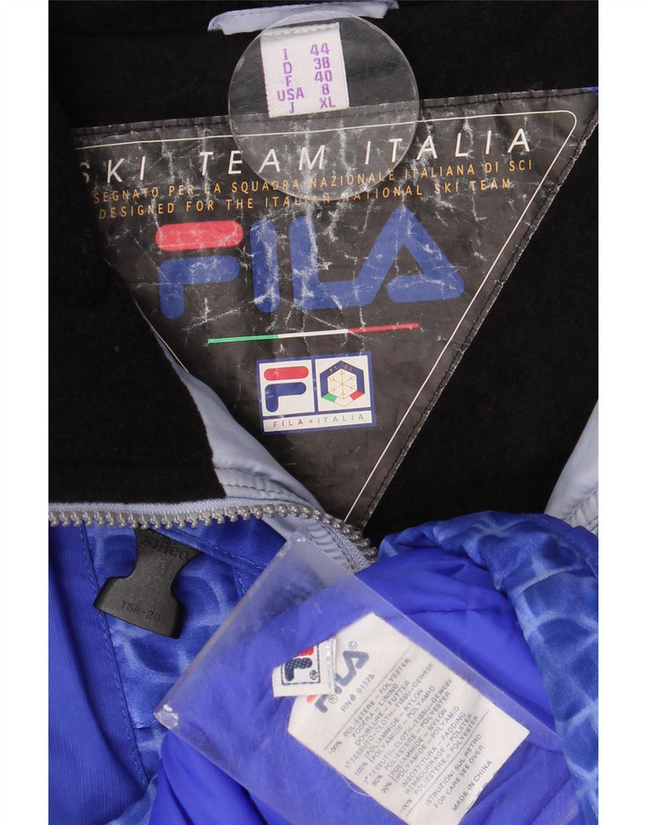 Fila Womens Hooded Oversized Ski Jacket US 8 Medium Blue Geometric