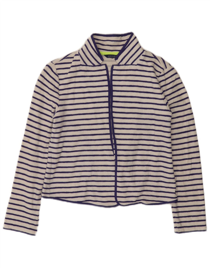 JOULES Womens Crop Open Cardigan Sweater UK 8 Small White Striped Cotton