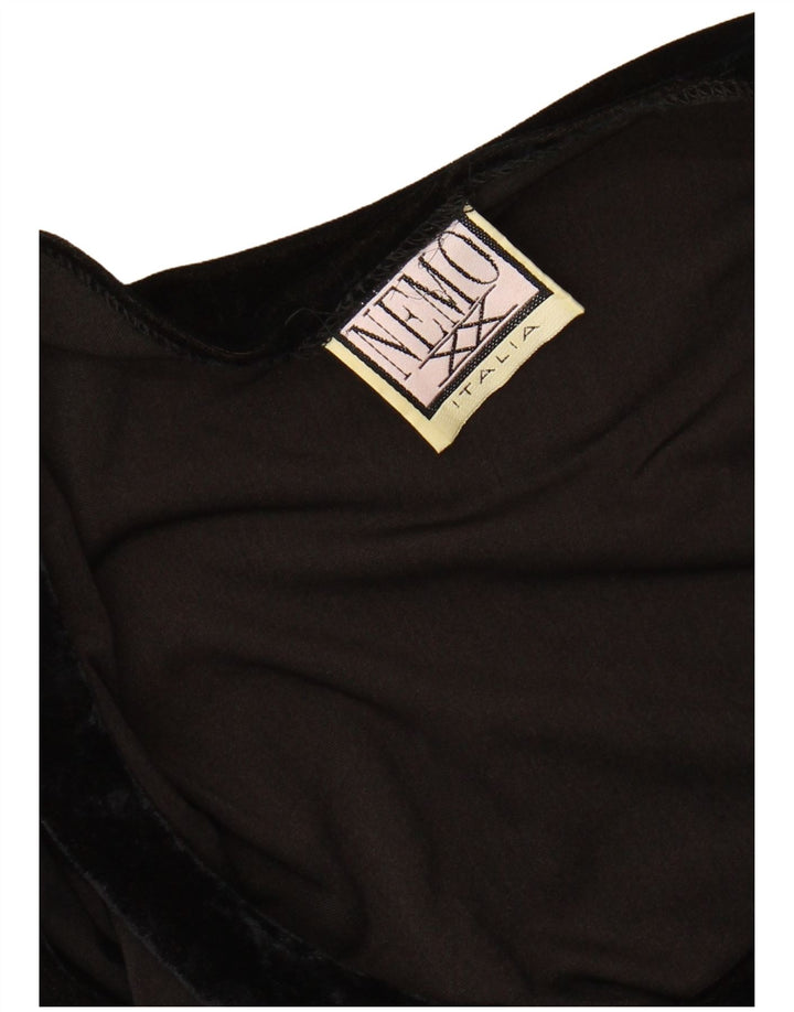 VINTAGE Womens Velvet Bodysuit UK 8 Small Black Acrylic