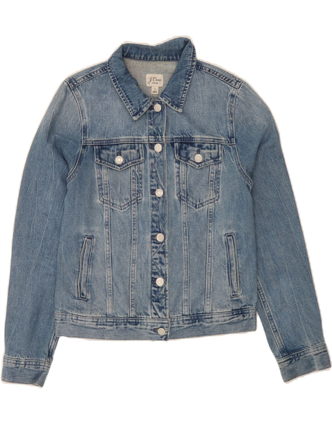 J. CREW Womens Graphic Denim Jacket UK 10 Small Blue Cotton Vintage J. Crew and Second-Hand J. Crew from Messina Hembry 