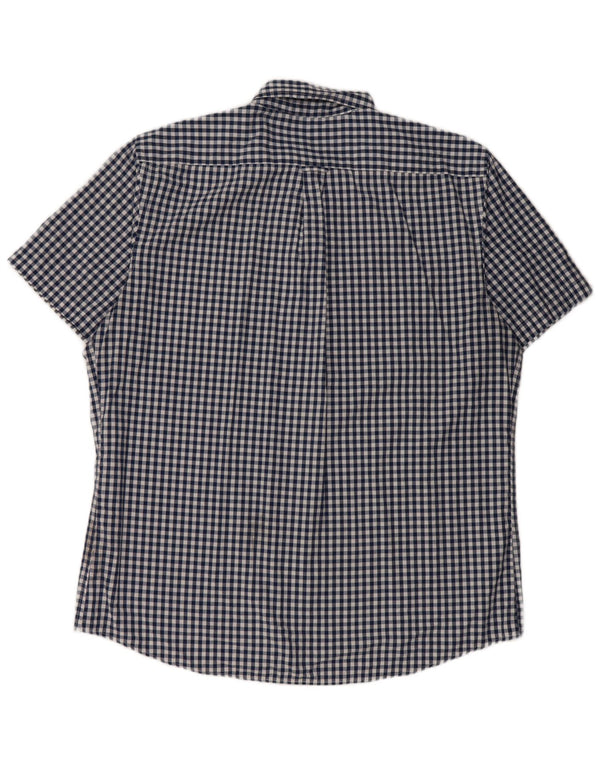 IZOD Mens Short Sleeve Shirt XL Blue Gingham Cotton