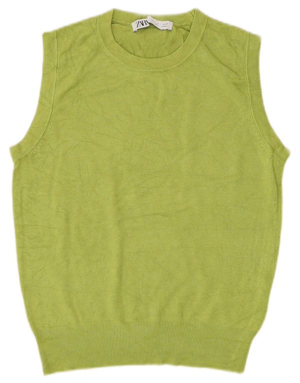 ZARA Womens Crop Vest Tank Top UK 10 Small Green Viscose