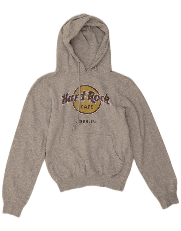 Hard Rock Cafe Womens Berlin Graphic Hoodie Jumper UK 10 Small Grey Cotton