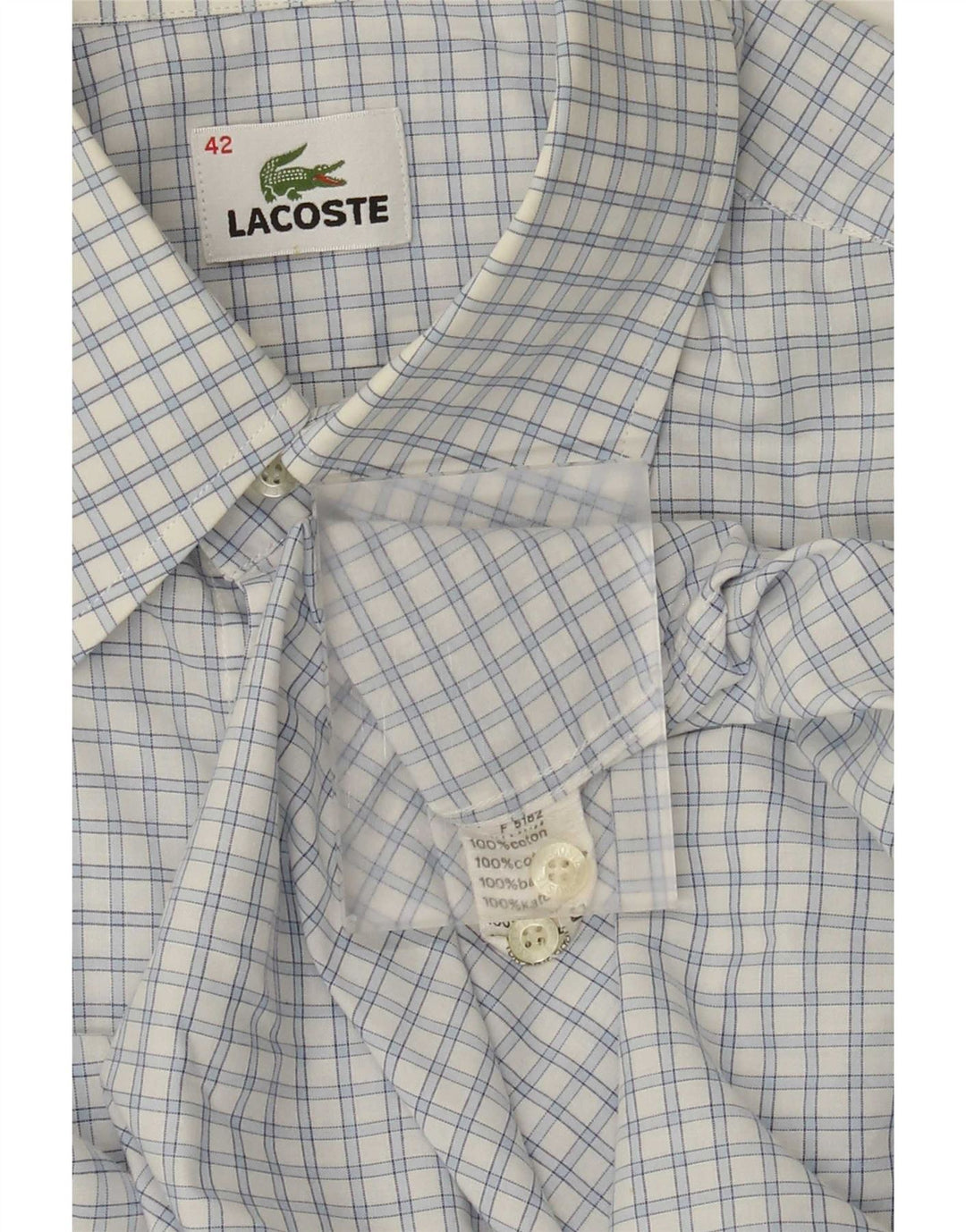 Lacoste Mens Shirt Size 42 Large Blue Check Cotton