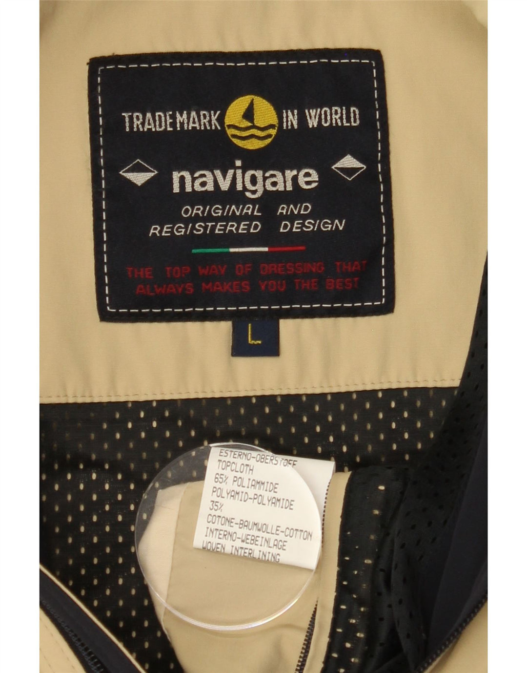 NAVIGARE Mens Bomber Jacket UK 40 Large Beige Polyamide Vintage Navigare and Second-Hand Navigare from Messina Hembry 