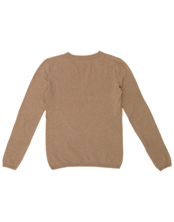 Tommy Hilfiger Womens V-Neck Jumper Sweater UK 6 XS Beige Flecked Cotton