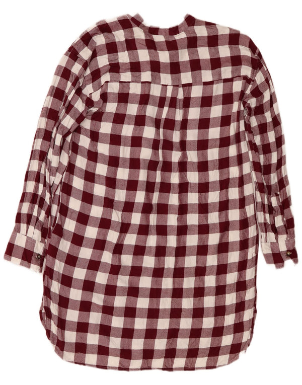 Topshop Womens Long Sleeve Oversized Tunic Dress UK 6 XS Burgundy Gingham
