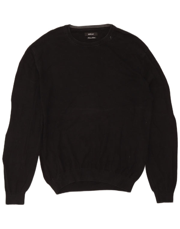 Replay Mens Crew Neck Jumper Sweater 2XL Black Cotton