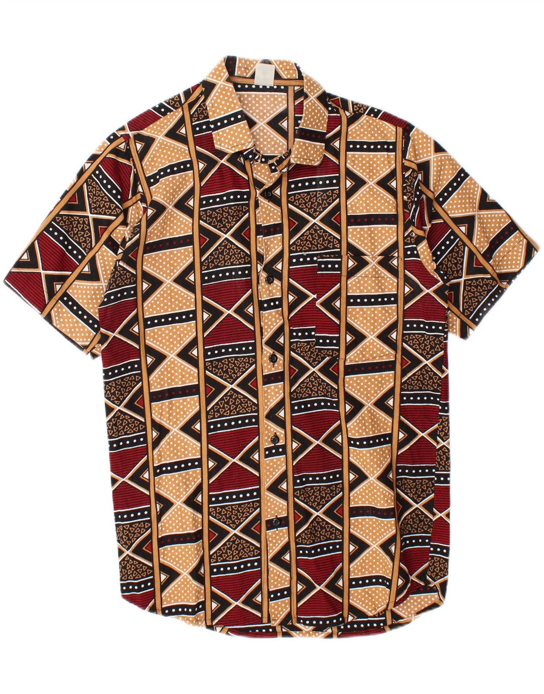 VINTAGE Mens Short Sleeve Shirt Medium Multicoloured Geometric Cotton Vintage Vintage and Second-Hand Vintage from Messina Hembry 