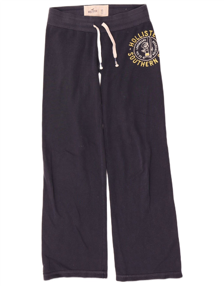 HOLLISTER Womens Graphic Tracksuit Trousers UK 6 XS  Navy Blue Cotton