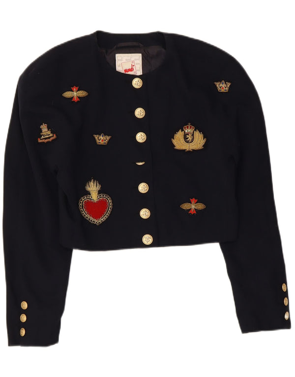 Mondi Womens Crop Graphic Bolero Jacket EU 38 Medium Navy Blue