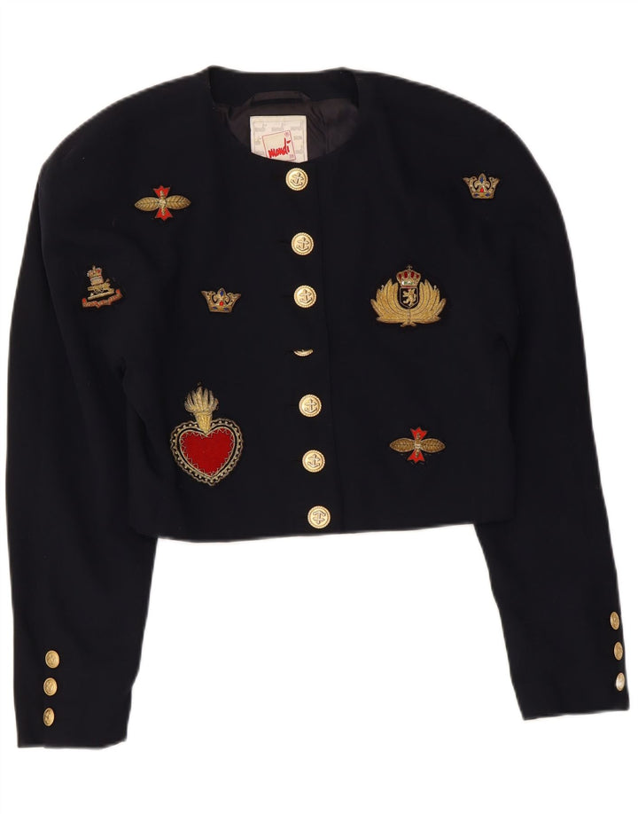 Mondi Womens Crop Graphic Bolero Jacket EU 38 Medium Navy Blue