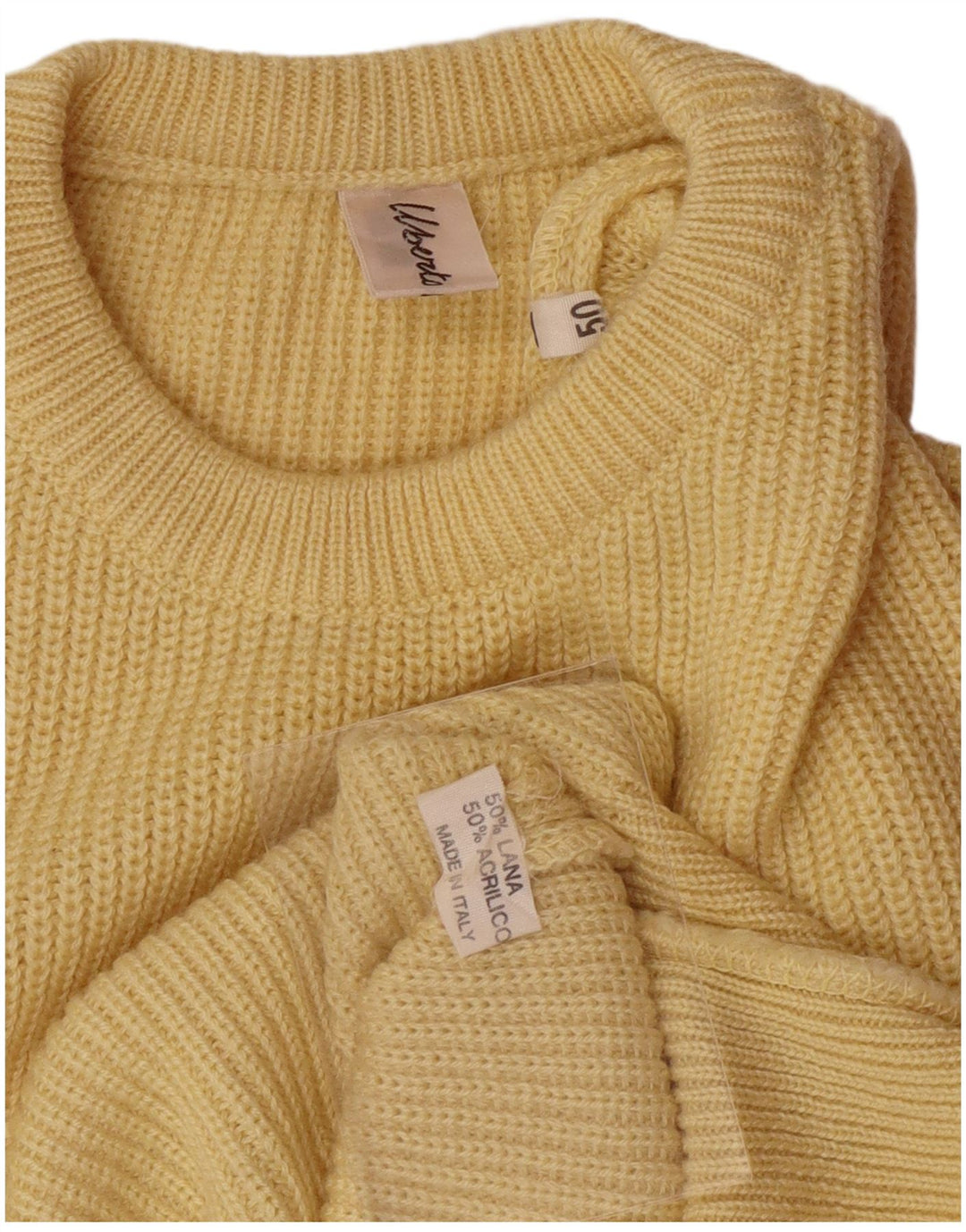 VINTAGE Mens Crew Neck Jumper Sweater IT 50 Medium Yellow Wool