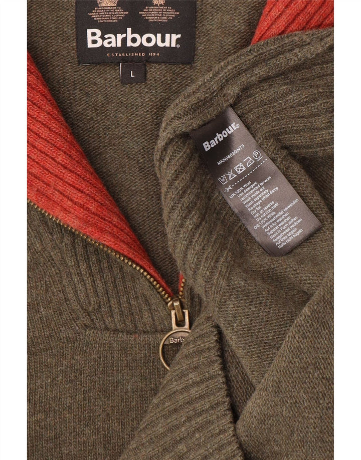 Barbour Mens Zip Neck Jumper Sweater Large Khaki Wool