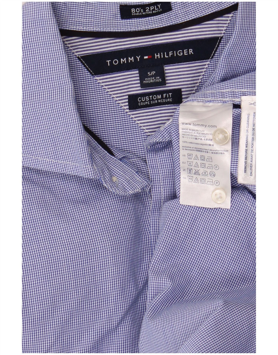 Tommy Hilfiger Mens Custom Fit Shirt Small Blue Houndstooth Cotton Classic