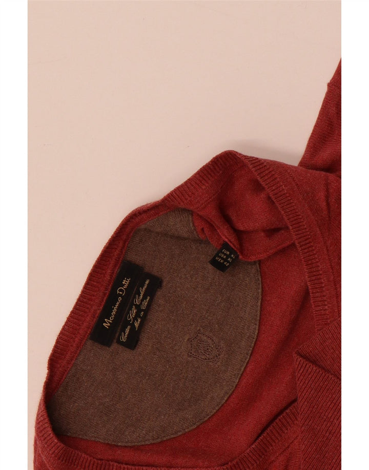 Massimo Dutti Mens V-Neck Jumper Sweater XL Red Cotton