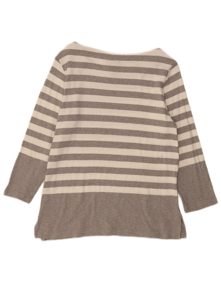 HOBBS Womens Top 3/4 Sleeve UK 14 Large Grey Striped Cotton