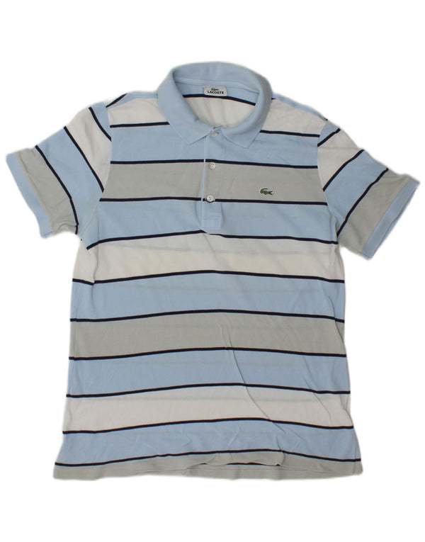 Lacoste Mens Loose Fit Polo Shirt Size 4 Medium Blue Striped Cotton